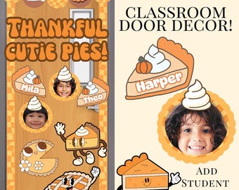 Dekorationssats för klassrumsdörren till Thanksgiving Utskrivbart dekorationssats för höstdörren till klassrum Redigerbara pajer Dekoration för anslagstavla till Thanksgiving
