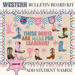 Retro Cowgirl Classroom Bulletin Board Kit Printable Western Classroom Decor Classroom Decor Editable Student Name Classroom Bulletin Board