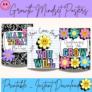 Growth Mindset Classroom Posters: Composition Notebook Theme (Digital Download)