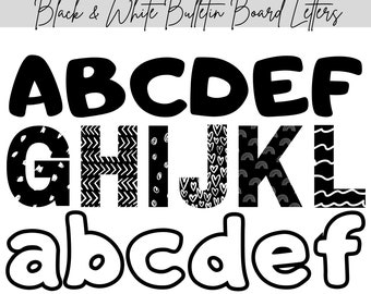 Bulletin Board Letters | Printable Set of 15 | Instant Download PDFs | Black & White Modern Patterns