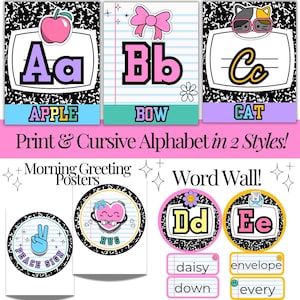 alphabet posters composition notebook theme morning greeting posters word wall