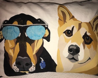 Custom Pet Duo Pillow, Pet Pillow, Appliqued Portrait