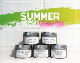 Summer Seasonal Set: Gift Set and Sample Set of Five Mini Soy Candles