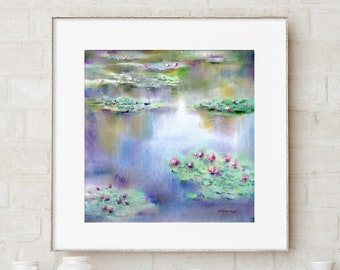 ORIGINELE waterlelies aquarel schilderij, waterlelies vijver bloemen kunst, Monet's stijl in aquarel, botanische kunst aan de muur