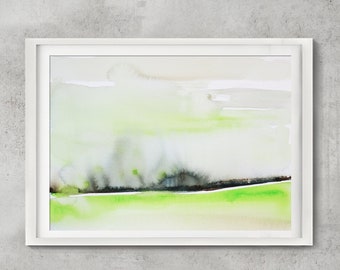 抽象的な山の水彩画：温かみのあるニュートラルな風景画 - Etsy 日本