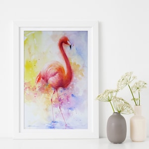 Original handmade watercolor painting, Flamingo art, bird painting, abstract bird, wall art, home decor, house warming gift, free shipping
