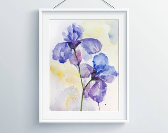Original Watercolor Flower Painting: Abstract Purple & Blue Floral Art