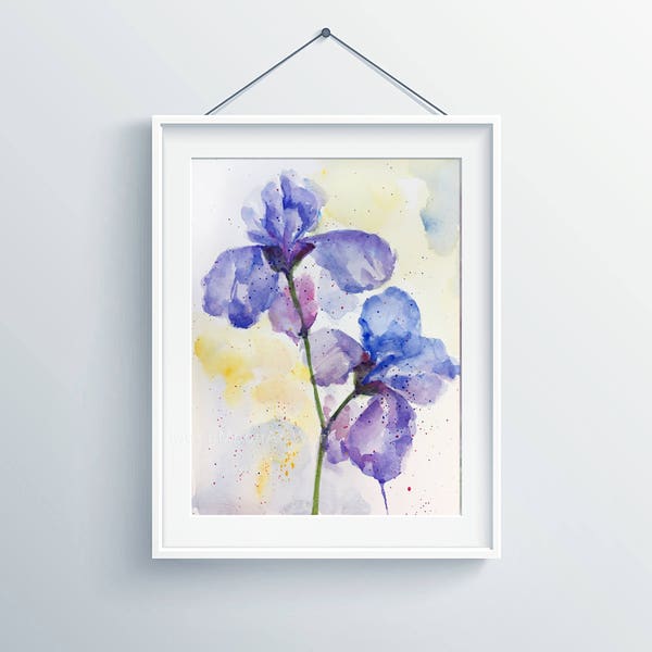 Original handmade watercolor painting, abstract flower colorful art, purple blue flowers, wall art, home decor, house gift, free shipping