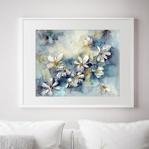 Original Abstract Flowers Art Watercolor Painting, Handmade Neutral Wall Art
