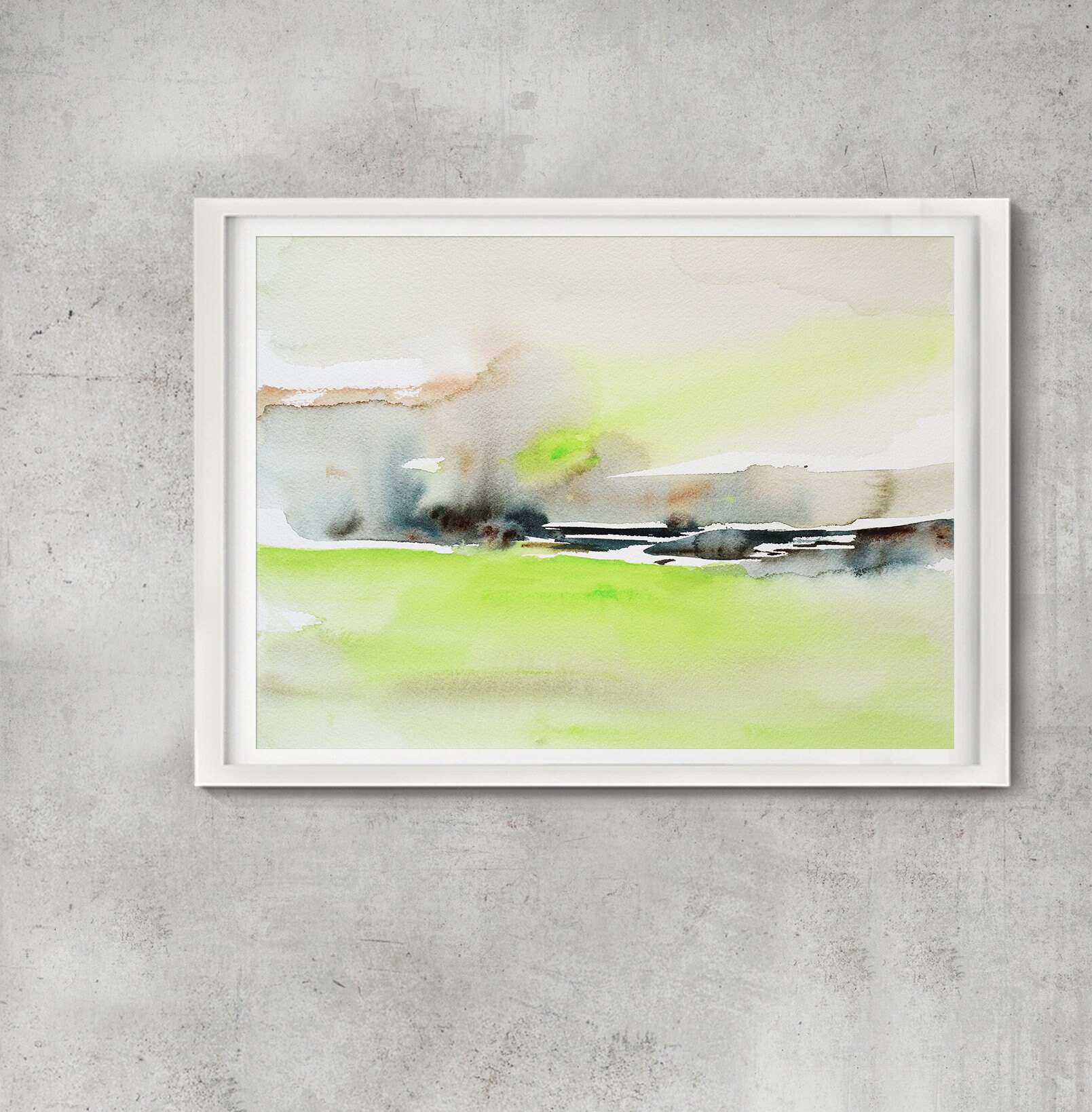 オリジナルの抽象的な緑の風景の水彩画（9x12インチ） - Etsy 日本