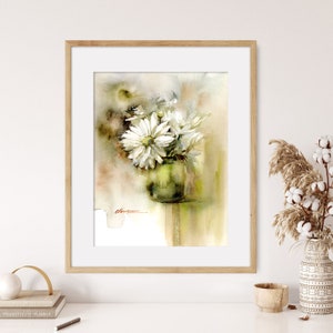 Original Daisy Watercolor Painting, Handmade Vintage Daisies, Botanical Wall Art