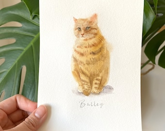 Original Custom Pet Portrait Watercolor Painting, Cat Portraits from Photos, Mini Cat Painting, Pet Loss Gift, Mother's Day Gift