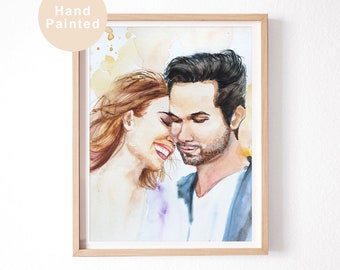 ORIGINAL Original Costume de couple personnalisé Peinture à l’aquarelle de la photo à la commande d’art fait à la main, cadeau de mariage, cadeaux personnalisés