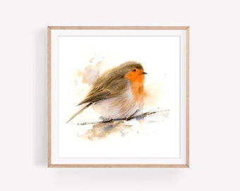 Robin Bird ORIGINAL handmade watercolor painting, bird painting art, home gift, wall art, home decor, Square Wall Art
