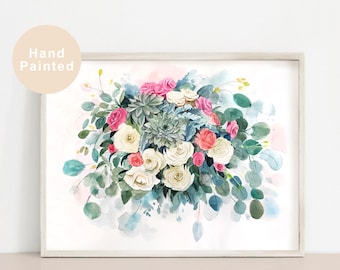 Original Watercolor Wedding Bouquet Painting: Custom Anniversary Art Commission