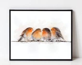 Original Art Robin Bird Watercolor Painting By Artist | Bird Painting | Housewarming Gift | 'Gossip Birds' 11x14 inches