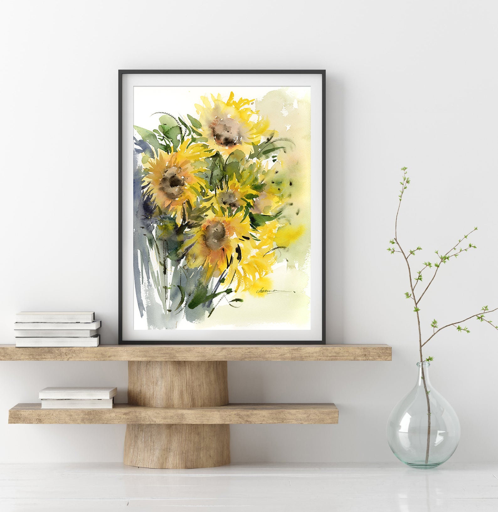 オリジナルのひまわりの水彩画：手作りの花の壁アート（9x12） - Etsy 日本