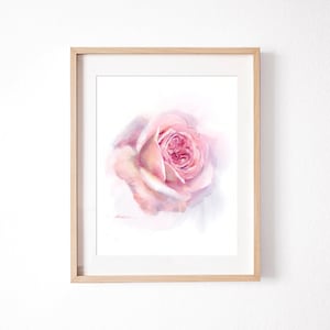 オリジナルアートローズ水彩画、ピンクのローズアート、花の壁アート、植物画、室内装飾、新築祝いのギフト