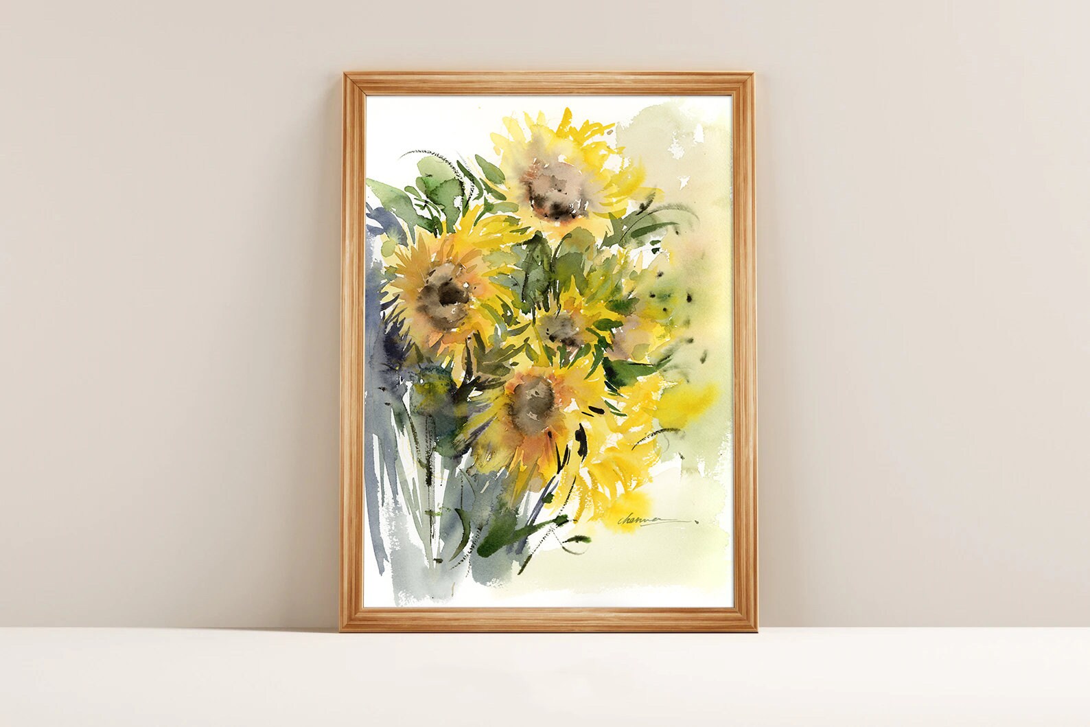 オリジナルのひまわりの水彩画：手作りの花の壁アート（9x12） - Etsy 日本