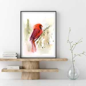 Original Art Cardinal Bird Watercolor Painting, Handmade Bird Wall Art
