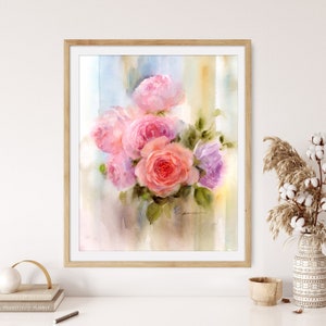 Original Art Roses Watercolor Painting, Handmade Flower Wall Art, Botanical Painting