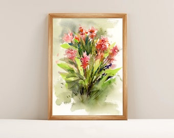 Original Handmade Watercolor Flowers Painting, Abstract Flowers Wall Art, Loose Painting, Botanical Painting, Home Decor, House Gift