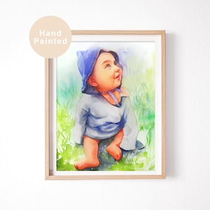 オリジナルの水彩画の家族画、カスタム肖像画、パーソナライズされた記念日の贈り物、お母さんとお父さんへの贈り物