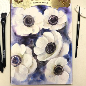 Original Anemones Watercolor Painting, Handmade Flowers Painting, Abstract Flower Wall Art, Botanical painting, Home decor, House gift image 5