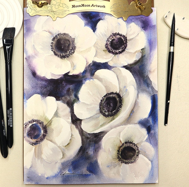 Original Anemones Watercolor Painting, Handmade Flowers Painting, Abstract Flower Wall Art, Botanical painting, Home decor, House gift image 5