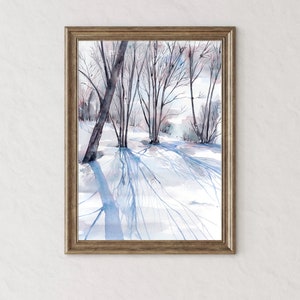 Original Winter Tree Watercolor Painting: Handmade Neutral Forest Landscape Art