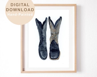 Hand-painted Artwork Custom Cowboy Boots Watercolor Painting- Digital Download Only, Personalized Couple Anniversary Gift