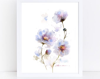 Original Handmade Watercolor Painting, Abstract Poppy Flower art, Purple flowers Painting, Floral Painting Wall Art