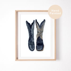 Originale Aquarell-Illustration von Cowboy-Stiefeln, personalisiertes Geschenk für Paare, Jahrestagsgeschenk Bild 1