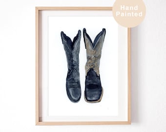 Original Artwork Custom Cowboy Boots Watercolor, Personalized Couple Gift, Anniversary Gift
