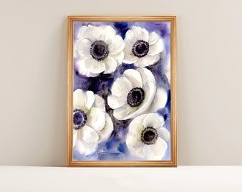 Original Anemones Watercolor Painting, Handmade Flowers Painting, Abstract Flower Wall Art, Botanical painting, Home decor, House gift