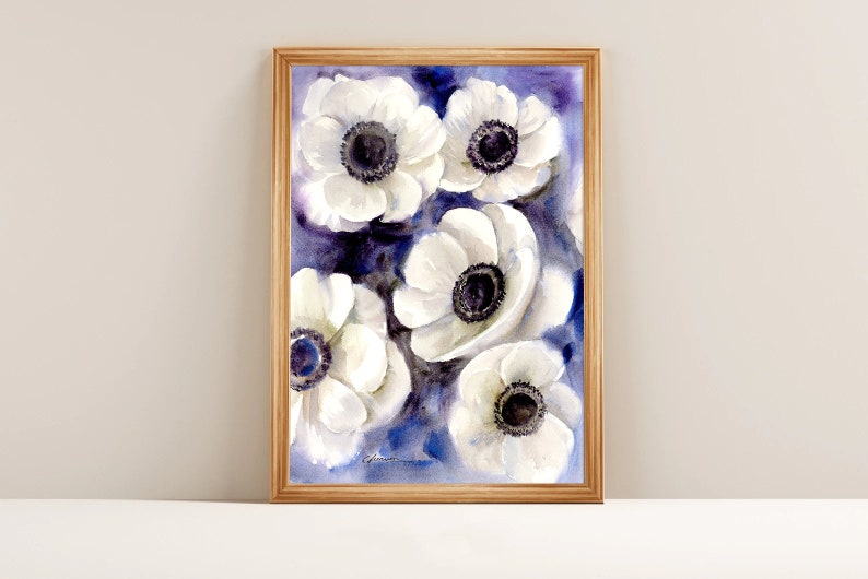 Original Anemones Watercolor Painting, Handmade Flowers Painting, Abstract Flower Wall Art, Botanical painting, Home decor, House gift image 1