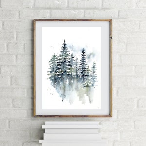 Original Artwork Pine Trees Watercolor Painting by Artist | Forest landscape Painting | Housewarming Gift | #1
