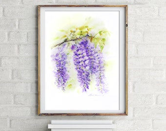 Original Aquarell Malerei, Glyzinien Blumen Kunst, Botanische Malerei, Wandkunst, Wohnkultur, Hausgeschenk, Post