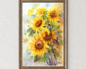 Original Artwork Sunflower and Hummingbird Watercolor Painting | Flower Painting by Artist WinnieChen | Housewarming Gift | Spring Decor