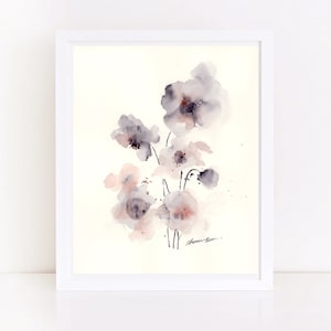 Original Abstract Flowers Watercolor Painting, Handmade Botanical Wall Art
