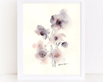 Original Abstract Flowers Watercolor Painting, Handmade Botanical Wall Art