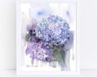 Original Hydrangea Watercolor Painting: Handmade Floral Botanical Wall Art