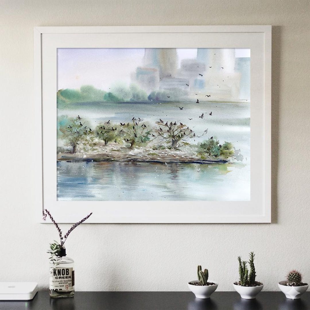 Original Watercolor Landscape Painting, Handmade Bird Land Wall Art, - Etsy