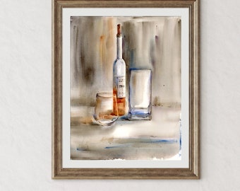 Original Still Life Watercolor Painting, Hand-painted Glasses Painting, Kitchen wall art, home decor, house gift