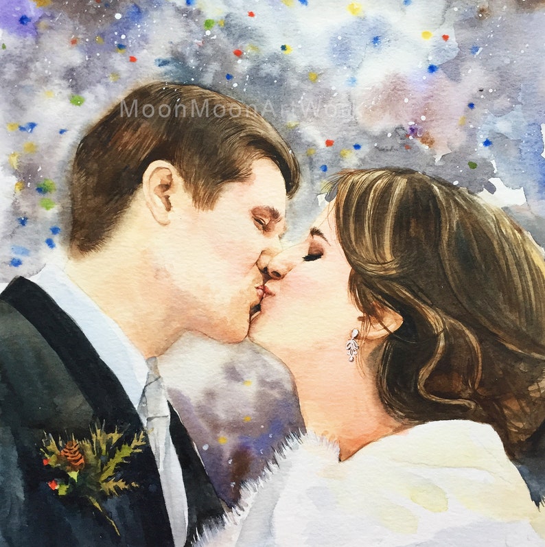 Custom Watercolor Couple Painting From Photo Original Artwork Personalized Wedding Anniversary Gift Art Commission image 2