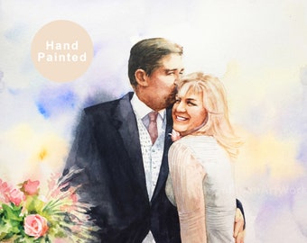 Real Watercolor Custom Couple Painting From Photo, Personalized Wedding Anniversary Gift, Art Commission, Mothers Fathers day gift