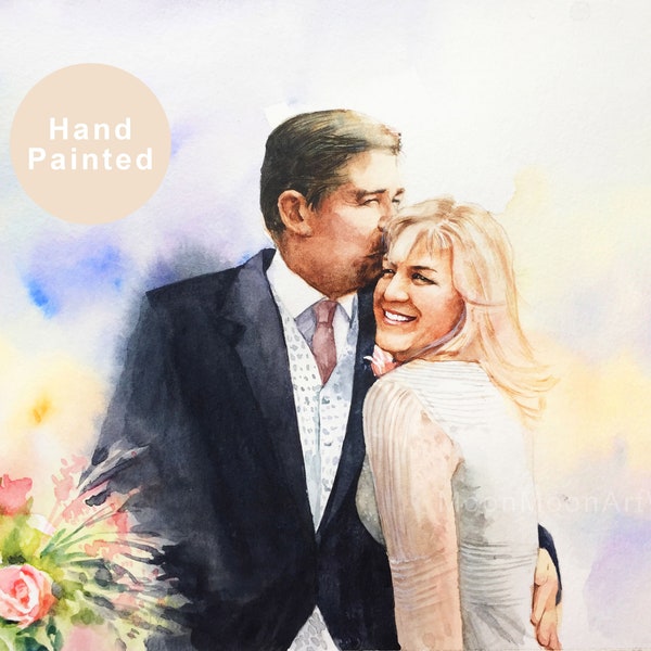 Real Watercolor Custom Couple Painting From Photo, Personalized Wedding Anniversary Gift, Art Commission, Mothers Fathers day gift