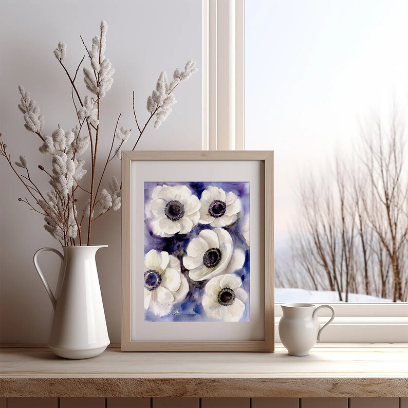 Original Anemones Watercolor Painting, Handmade Flowers Painting, Abstract Flower Wall Art, Botanical painting, Home decor, House gift image 4