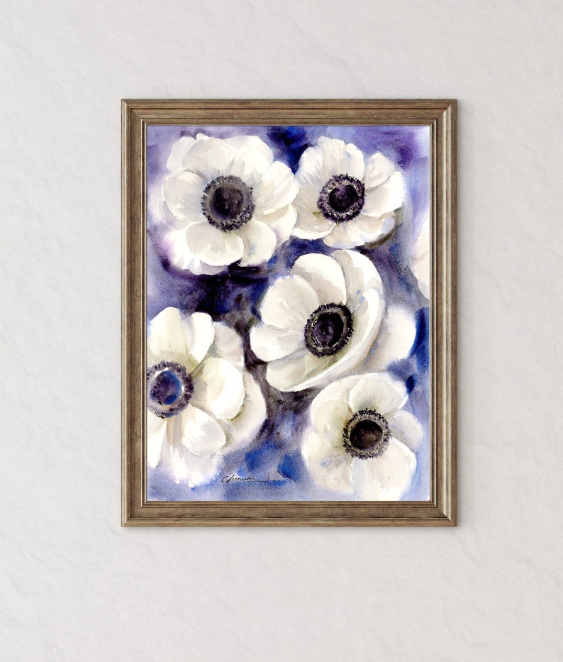 Original Anemones Watercolor Painting, Handmade Flowers Painting, Abstract Flower Wall Art, Botanical painting, Home decor, House gift image 3