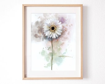 Original handmade watercolor painting, Daisy flower art, white flower painting, Botanical painting, wall art, home decor, house gift